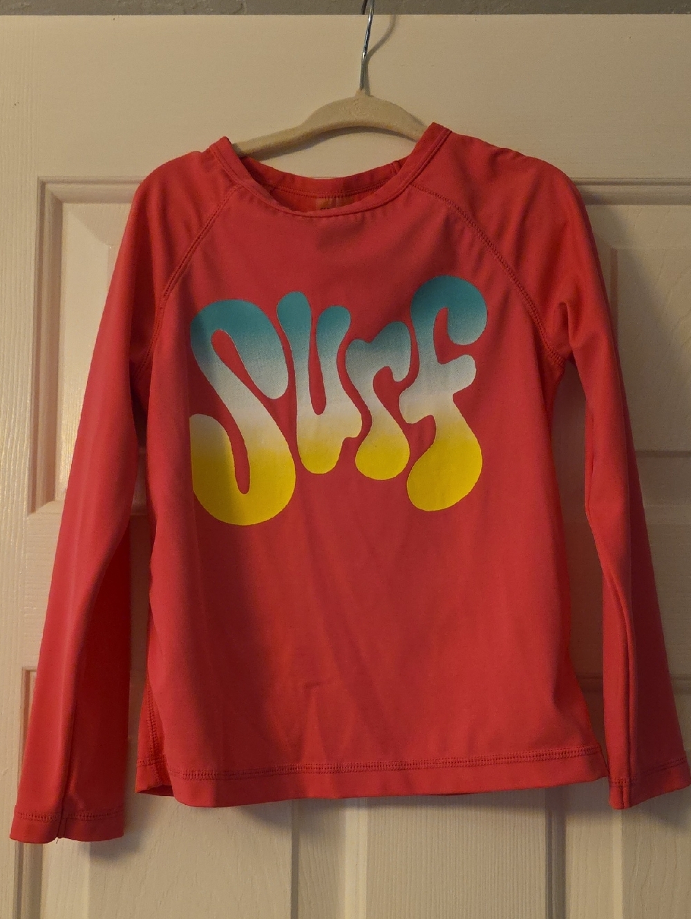 Pink Graphic Long Sleeve Shirt with Blue-Yellow Ombre Logo